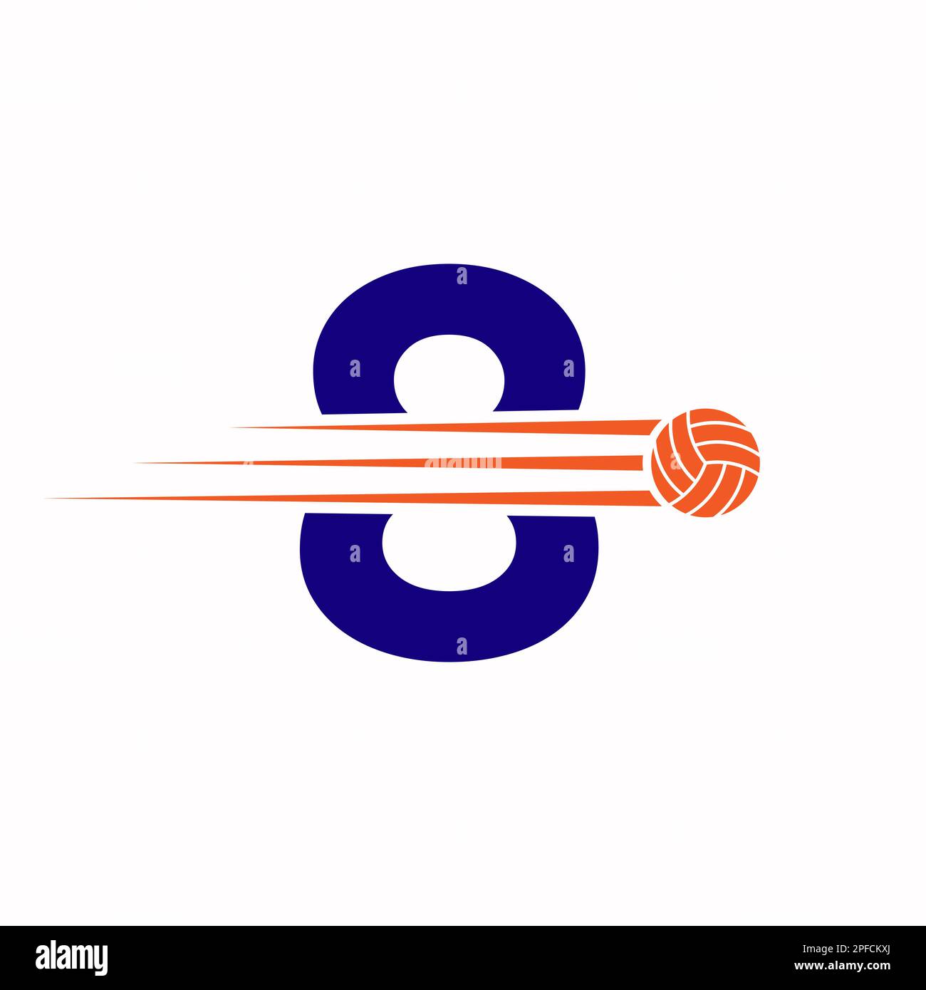 Initial Letter 8 Volleyball Logo Design Sign. Volleyball Sports Logotype Stock Vector