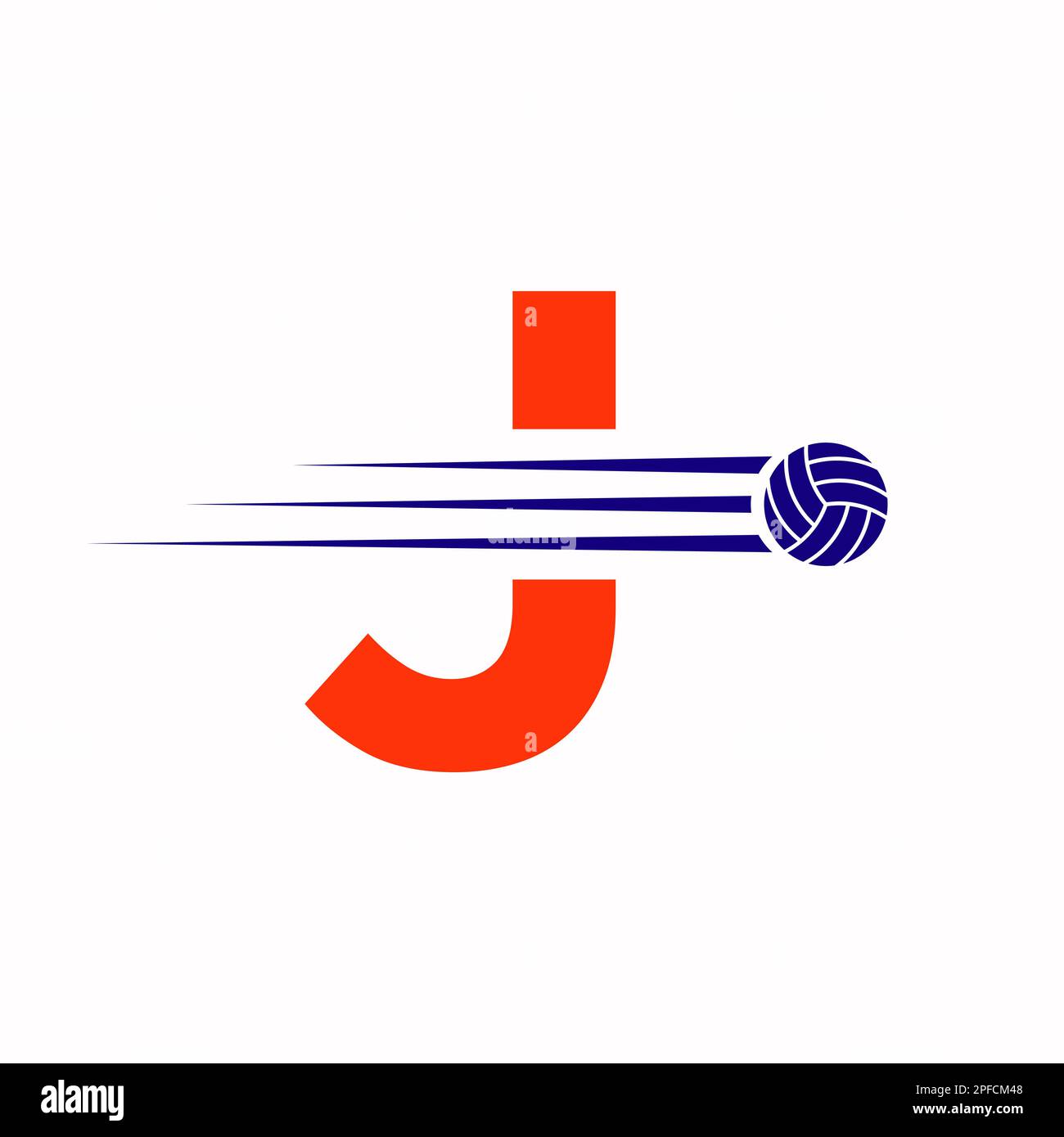 Initial Letter J Volleyball Logo Design Sign. Volleyball Sports Logotype Stock Vector