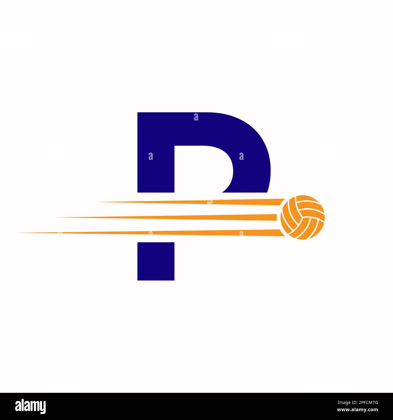 Initial Letter P Volleyball Logo Design Sign. Volleyball Sports Logotype Stock Vector
