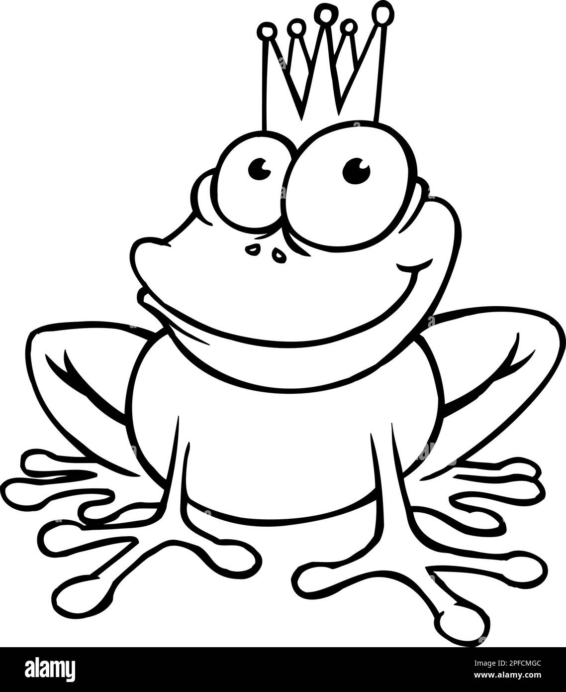 Outlined Smiling Frog prince, isolated on white Stock Vector