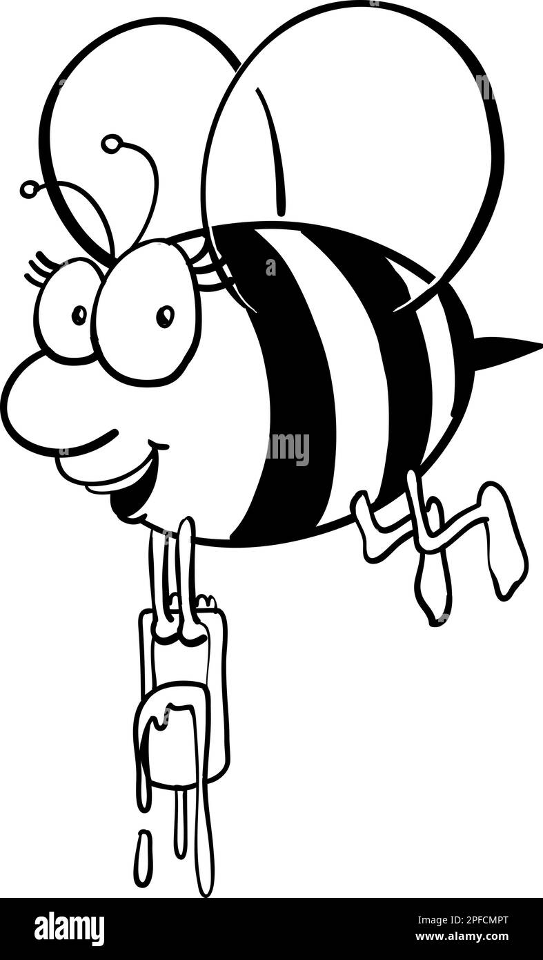 Outlined Happy Bee cartoon Stock Vector