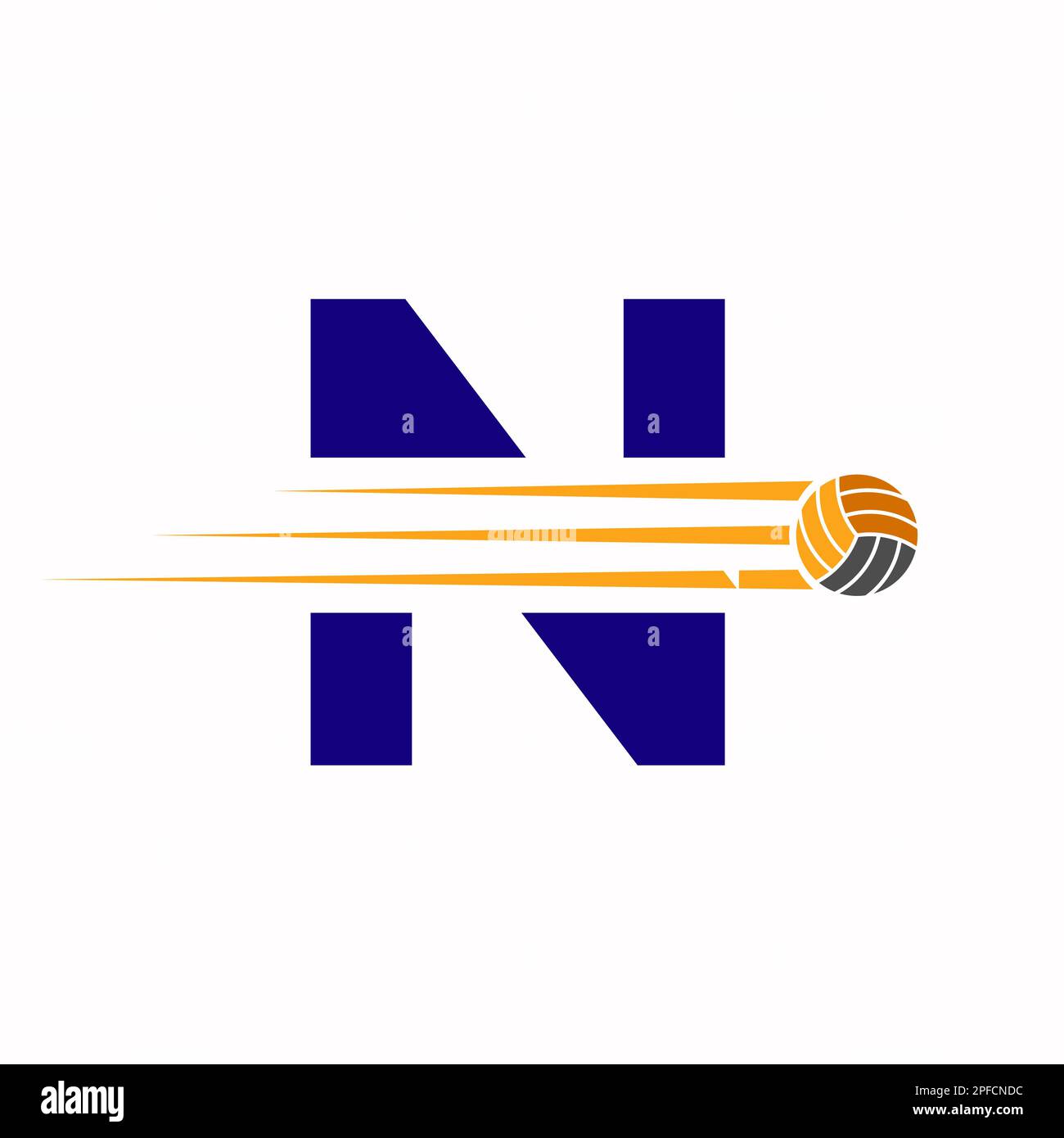 Initial Letter N Volleyball Logo Design Sign. Volleyball Sports Logotype Stock Vector