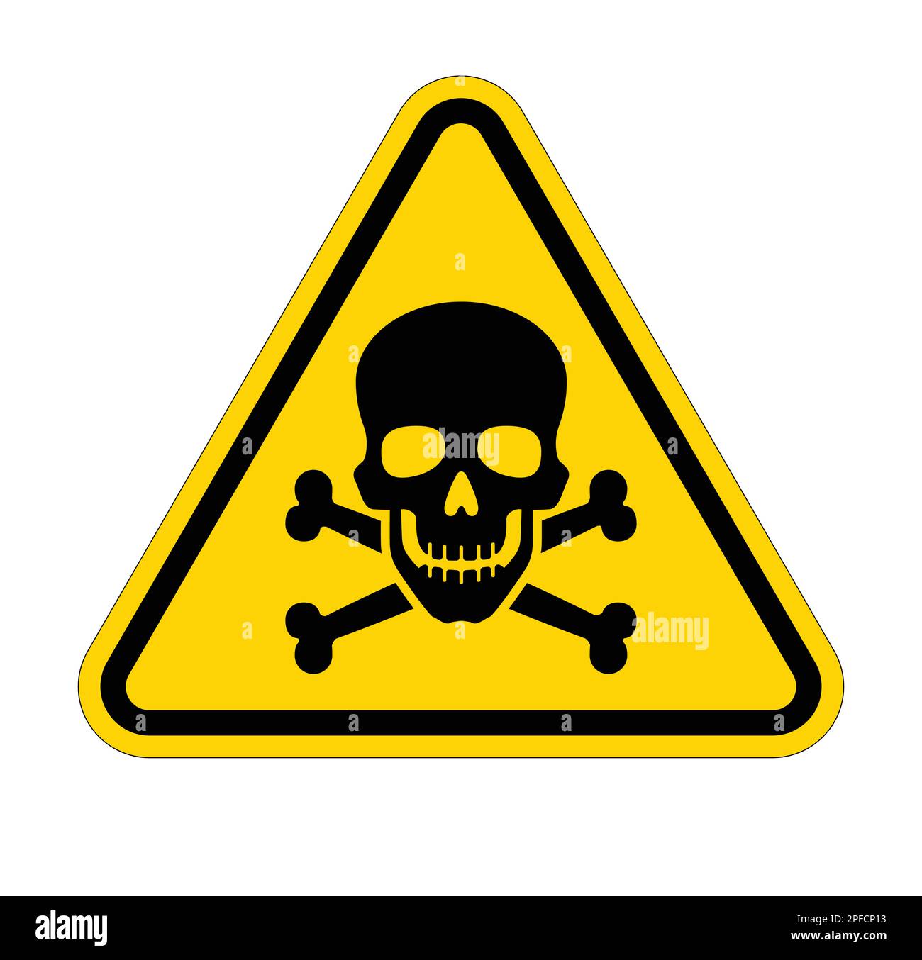 classic poison skull and crossbones in yellow warning danger triangle symbol silhouette isolated on white background vector Stock Vector