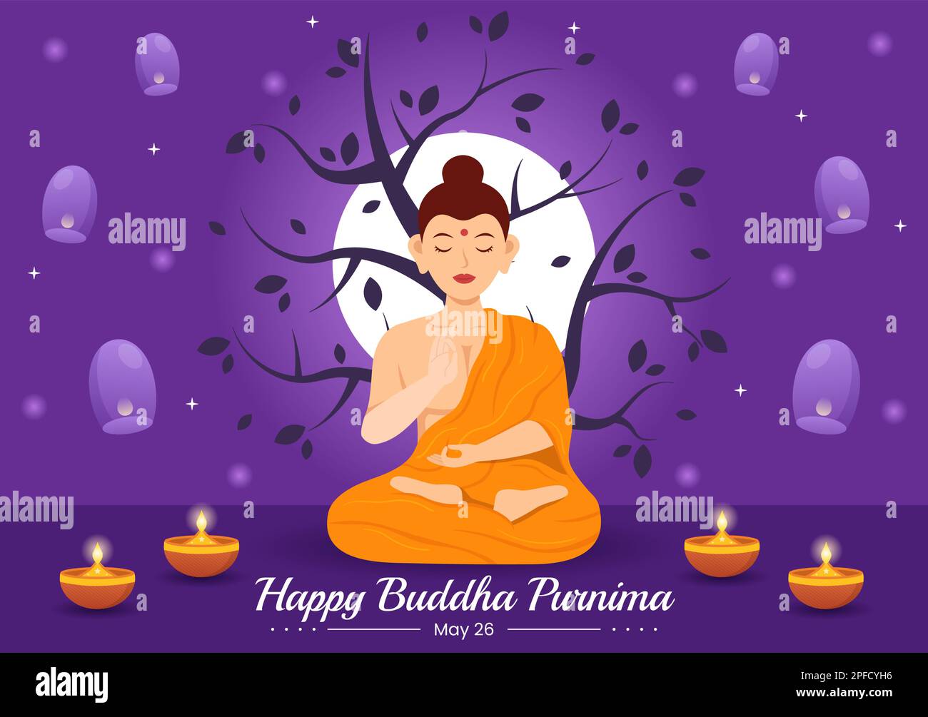 Happy Buddha Purnima Illustration with Vesak Day or Indian ...