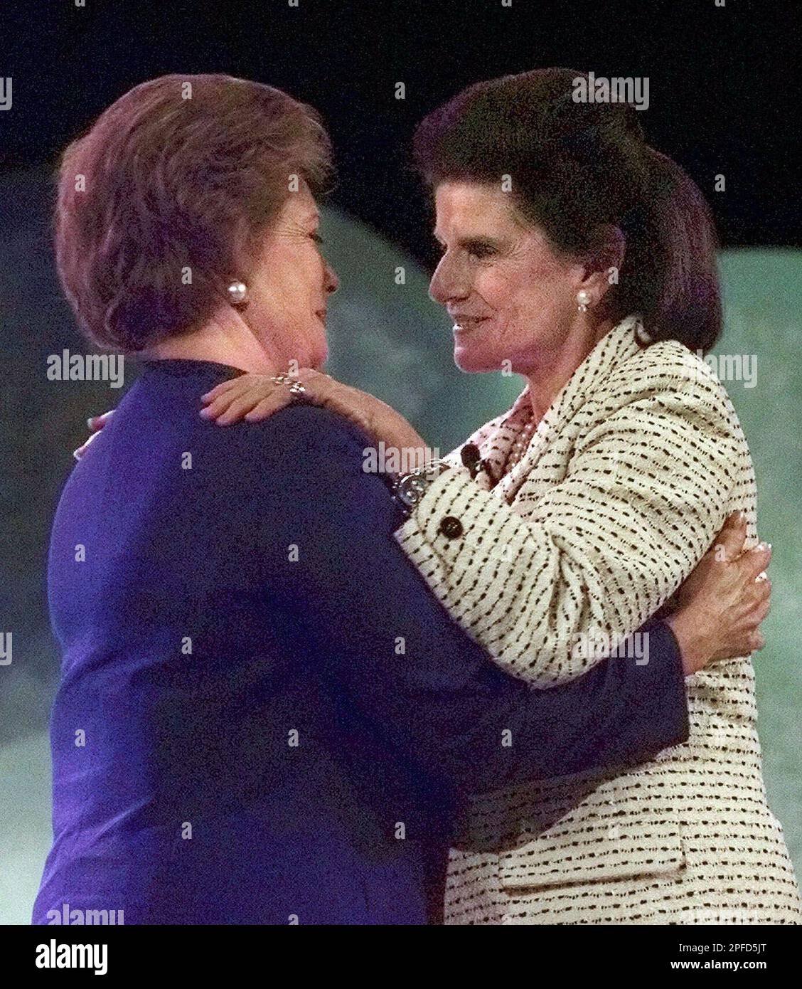 Lea Rabin Leah Rabin, right, and Jehan Sadat embrace at the end of The Brody ...