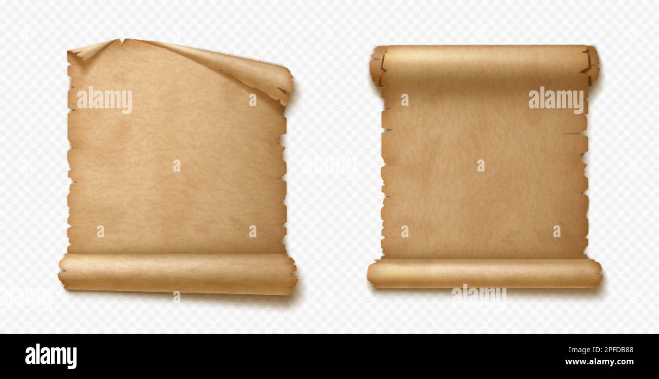 Old scroll papyrus parchment paper map background vector set. Isolated