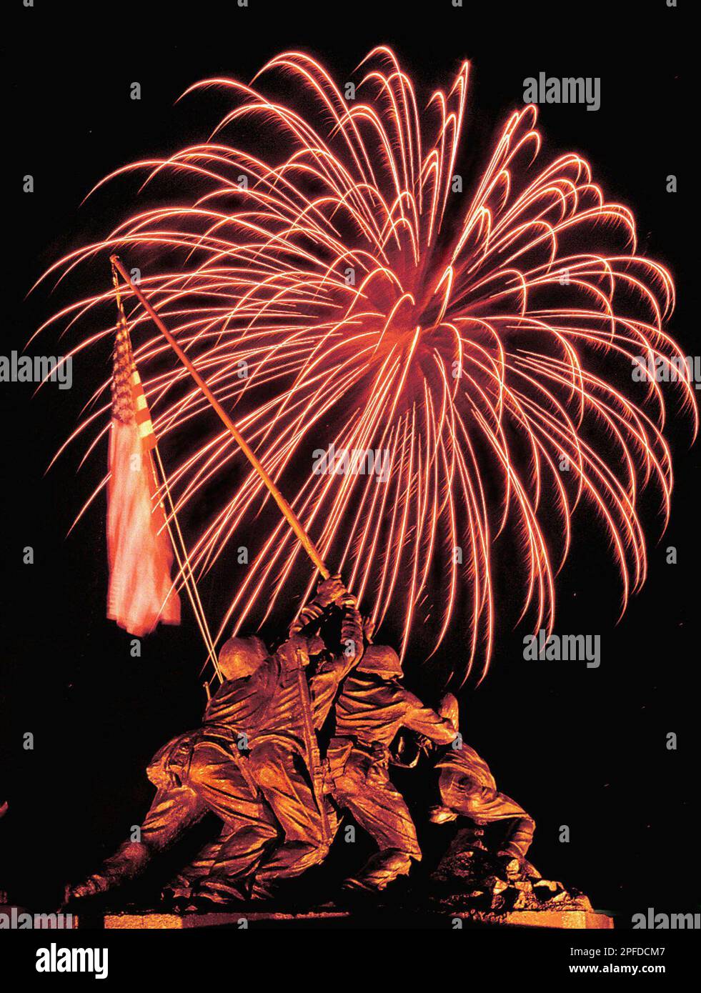 The Iwo Jima monument at Parris Island, S.C. is illuminated by