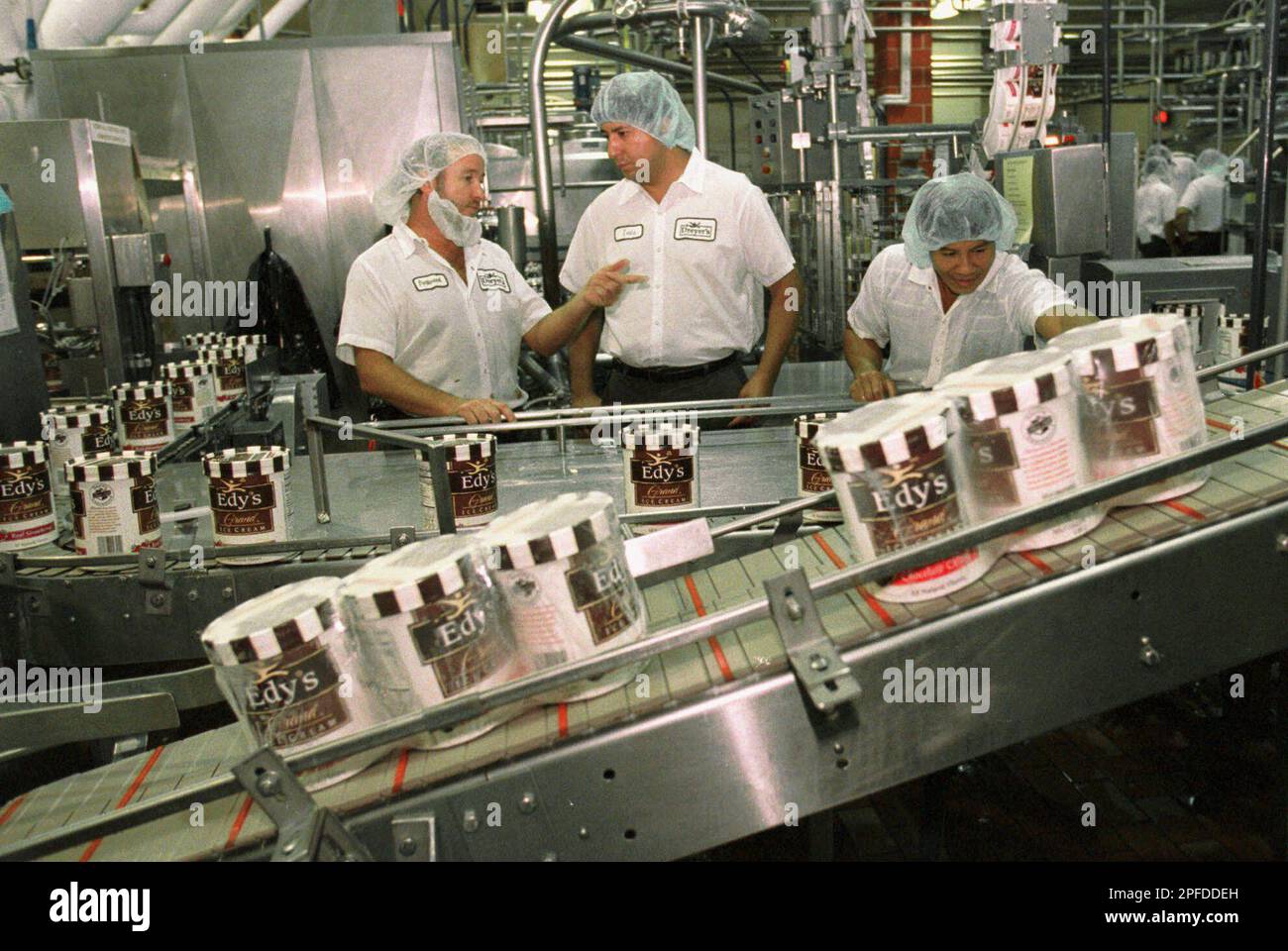 Dreyer's Grand Ice Cream workers, from left, William Portway, Luis