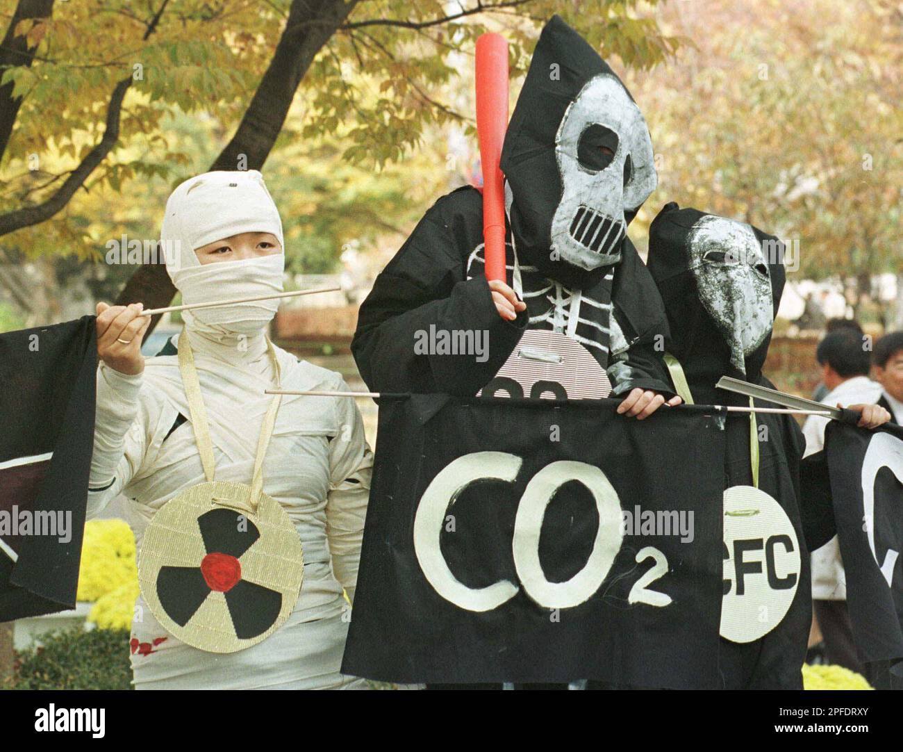 Dressed as skeltones, members of South Korean Ecological Youth stage a ...