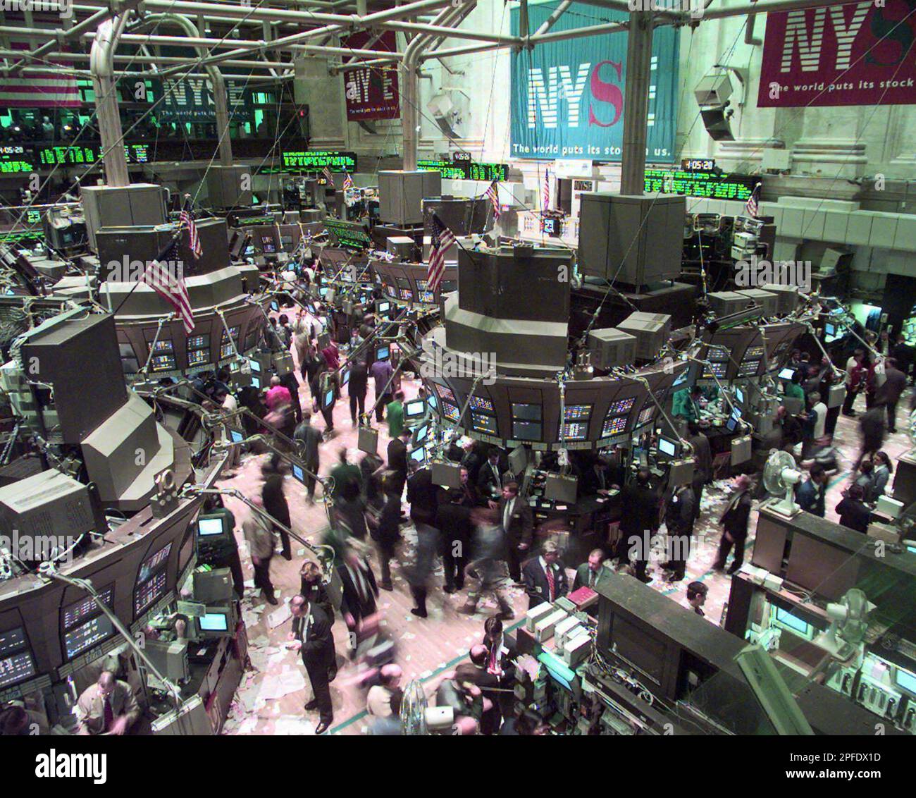 The floor of the New York Stock Exchange is shown during trading Thursday,  Oct. 23, 1997. The Dow Jones Industrial Average fell 186.88 points to  7,847.77 today in a global stock slide