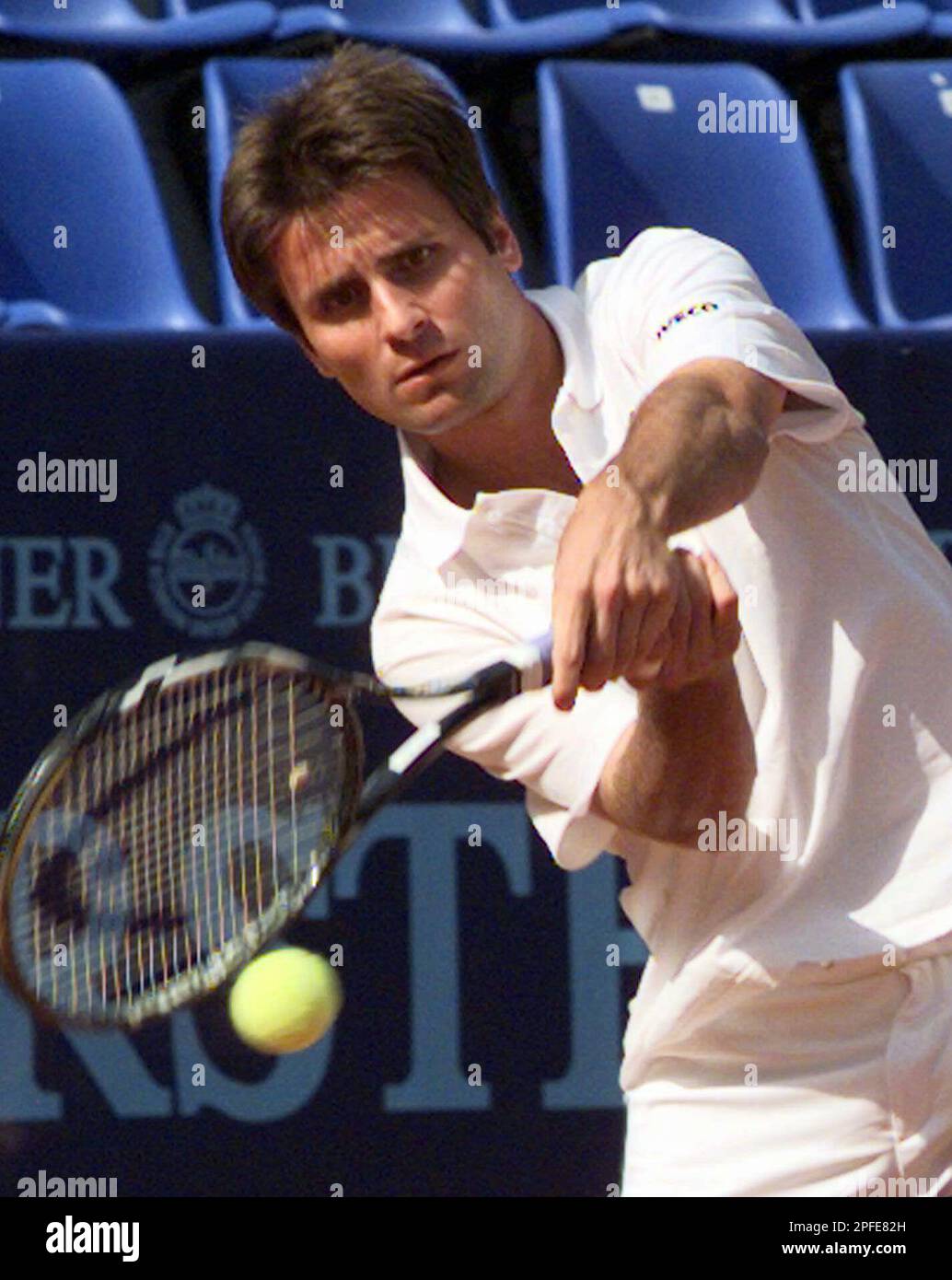 France's Fabrice Santoro returns the ball to Italy's Renzo Furlan, Monday,  May 12, 1997, during the first day of the Italian Open men's clay court  tennis tournament in Rome. (AP Photo/Plinio lepri