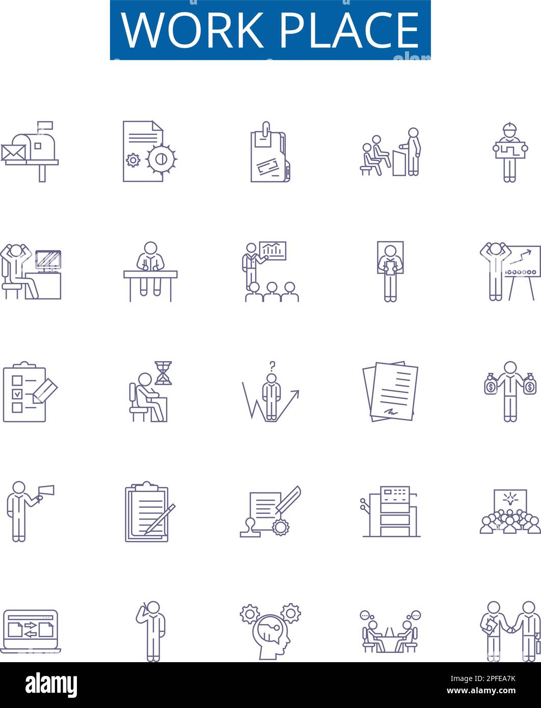 Work place line icons signs set. Design collection of Office, Cubicle