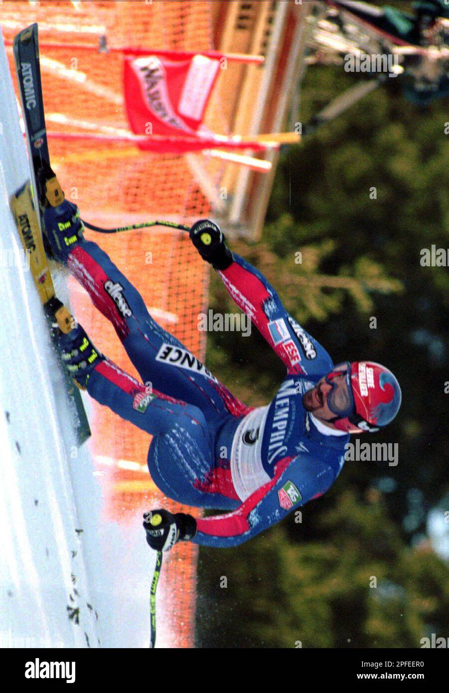 Luc Alphand, of France, speeds down the track to win the men's World Cup  Super-G ski race, in Laax, Switzerland, Wendsday, January 29, 1997. (AP  Photo Stock Photo - Alamy