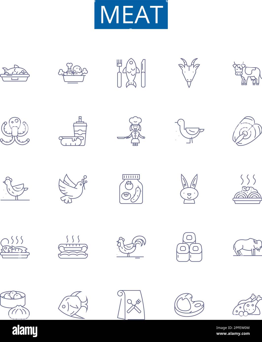 Meat line icons signs set. Design collection of Pork, Beef, Mutton ...