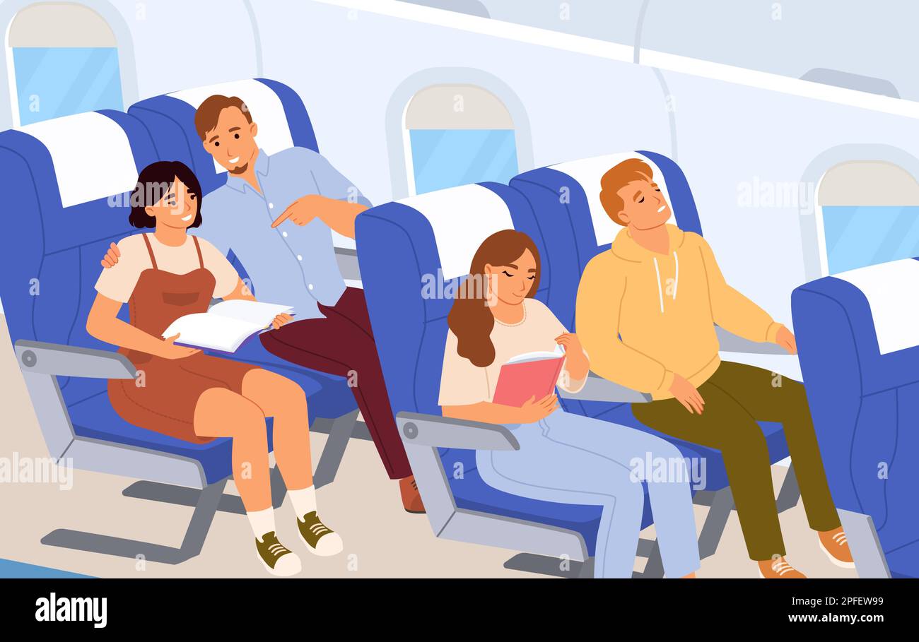 Passengers on airplane board flat vector illustration Stock Vector ...
