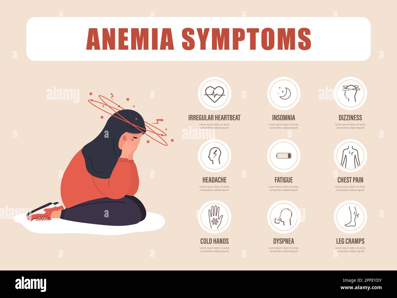 Anemia symptoms. Unhappy arabian girl suffers from vertigo. Headache