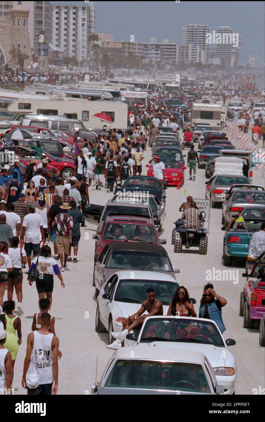 Over one hundred thousand students from across the country fill the beach  in Daytona Beach, Fla., Saturday, April 8, 1995 as they are in town to  celebrate Black College Reunion weekend. (AP