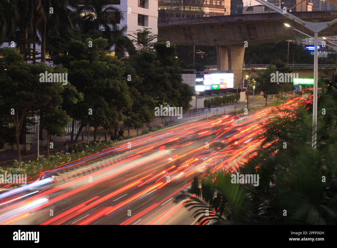 Midnight Traffic Jam Potrait on Sudirman Street , South Jakarta. near