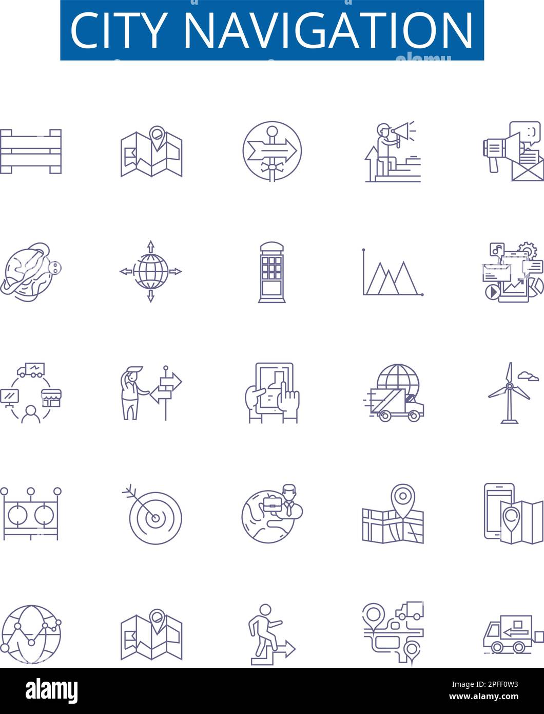 City navigation line icons signs set. Design collection of Map, GPS ...