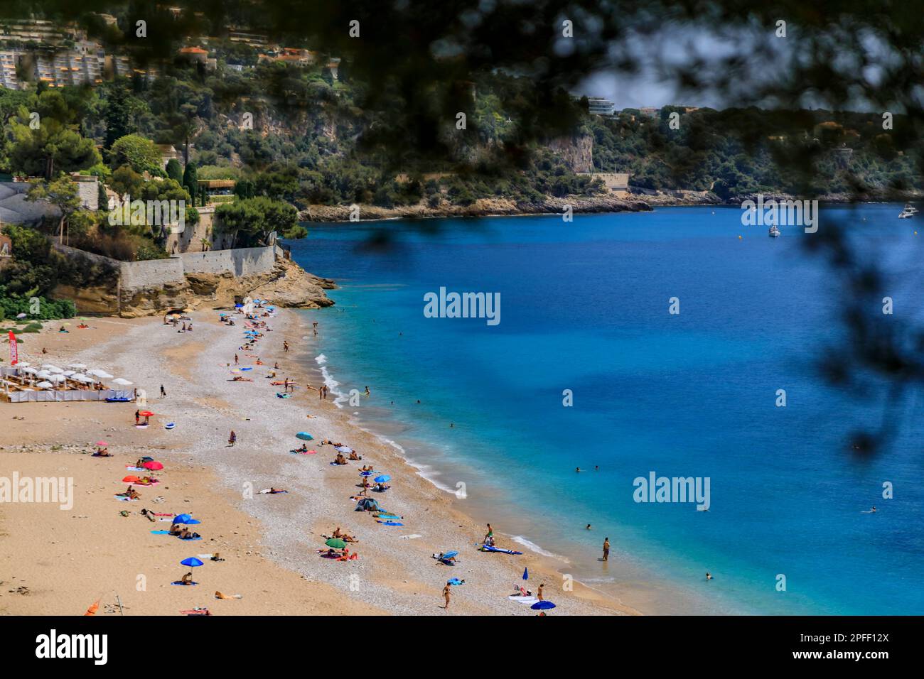 View onto the turquoise water of the Mediterranean Sea and coastline in Roquebrune Cap Martin, South of France near Monaco Stock Photo