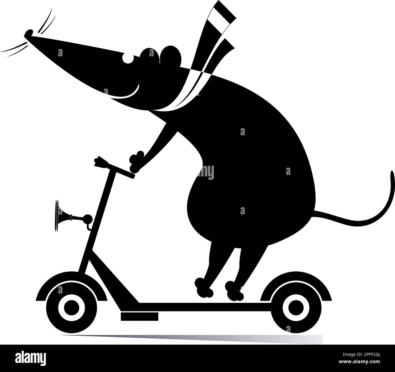 Cute rat or mouse rides on scooter. Cartoon rat or mouse rides on an ...