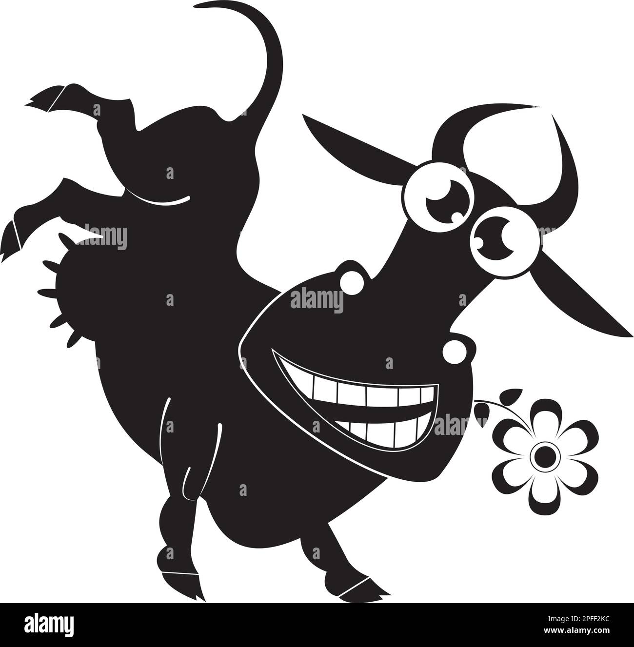 Original cartoon caw illustration. Cute cow, dairy farm. Black and