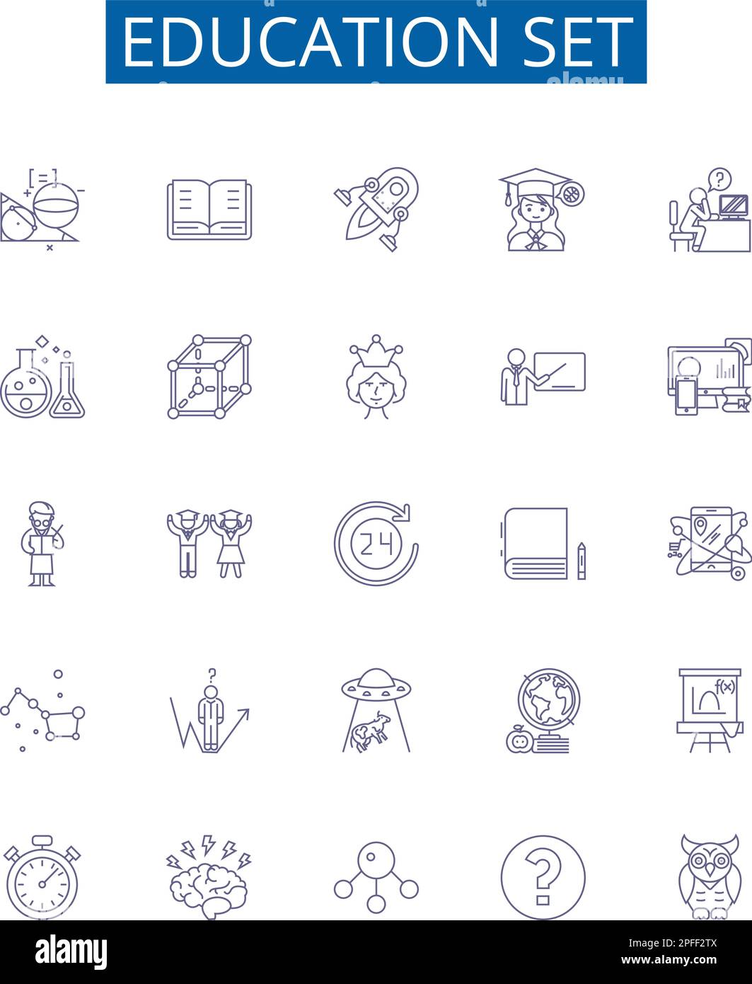 Education set line icons signs set. Design collection of Teaching, Learning, Schooling, Instruction, Courses, Classes, Training, Studies outline Stock Vector