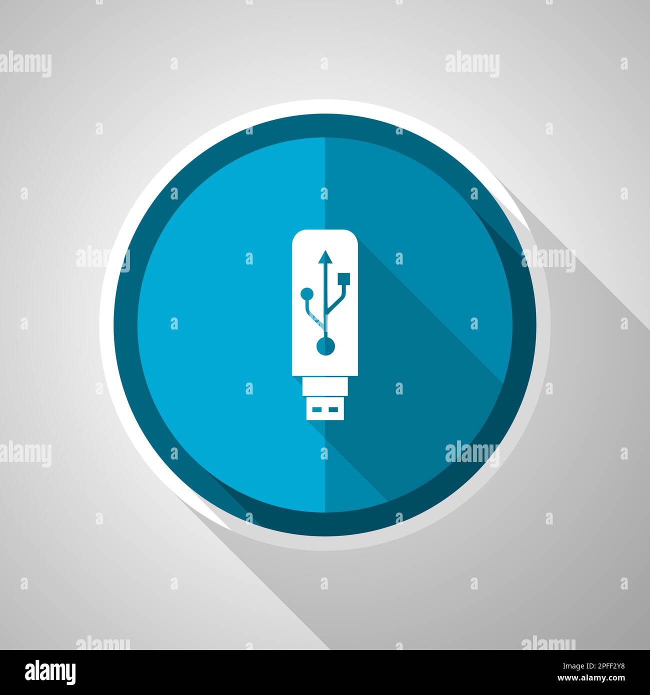 Usb symbol, flat design vector blue icon with long shadow Stock Vector