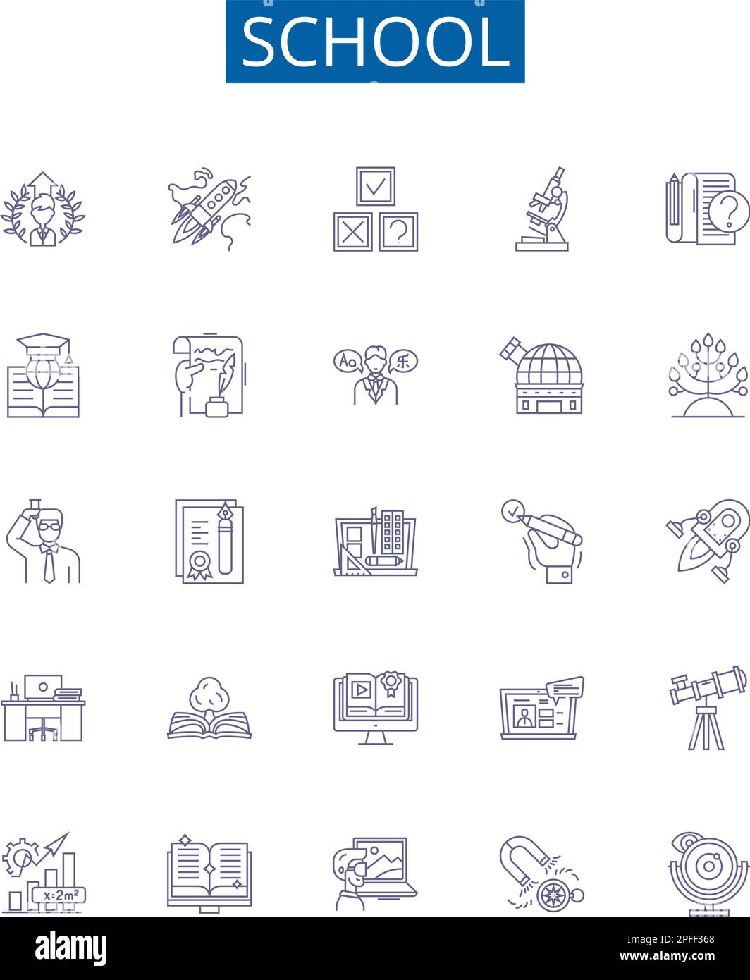 School line icons signs set. Design collection of Education, Learning ...