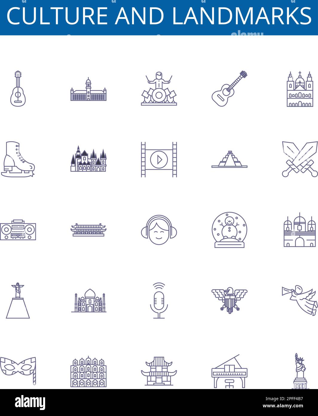 Culture and landmarks line icons signs set. Design collection of