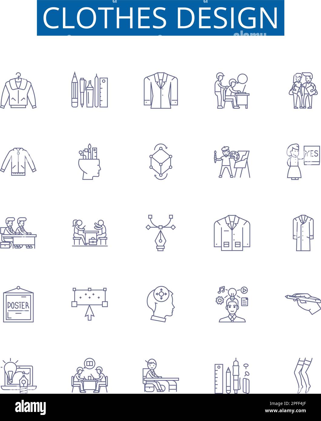 Clothes design line icons signs set. Design collection of Apparel