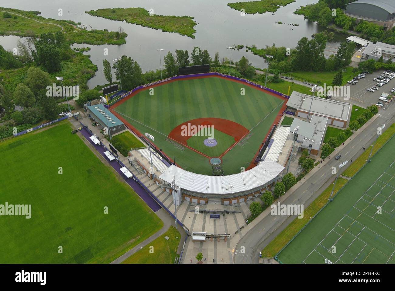 A general overall aerial view of Husky Ballpark, Wednesday, June