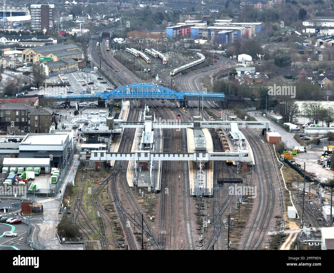 Peterborough, UK. 16th Mar, 2023. Peterborough railway station is very quiet as trains are stationary in sidings in Peterborough, Cambs., as national strike action by the RMT union means a highly reduced train service will be running today. Credit: Paul Marriott/Alamy Live News Stock Photo