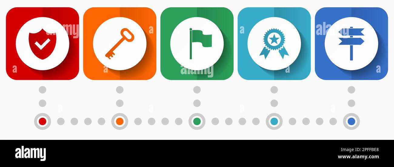 Internet vector icons, miscellaneous square icon set such as shield, key, flag, badge and signpost for webdesign and mobile applications, flat design Stock Vector