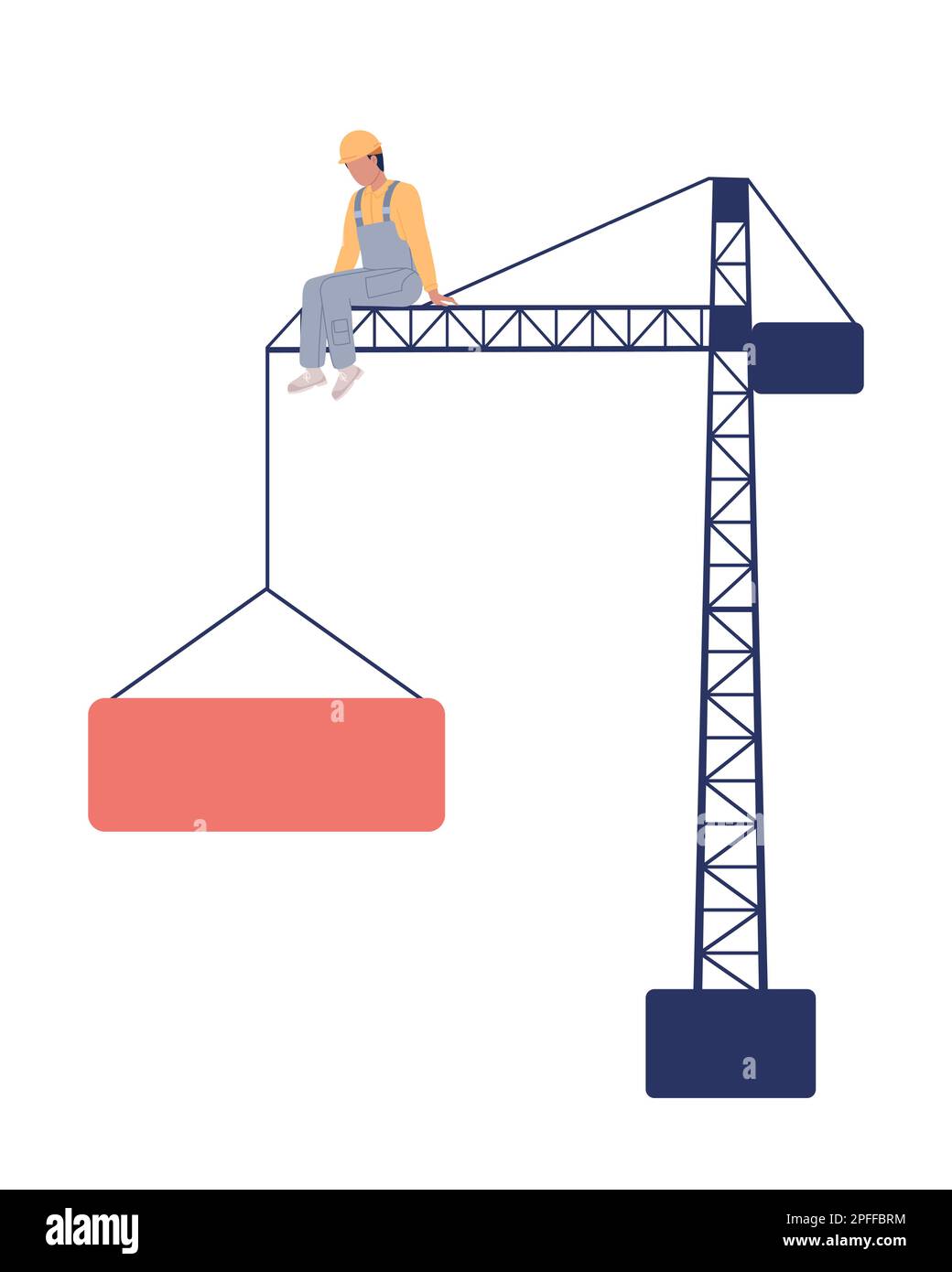 Worker sitting on tower crane semi flat color vector character Stock Vector