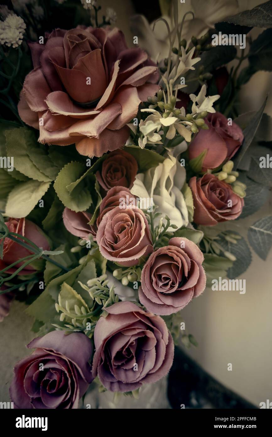 Detail of an old bouquet of flowers, decoration and aroma of flowers Stock Photo