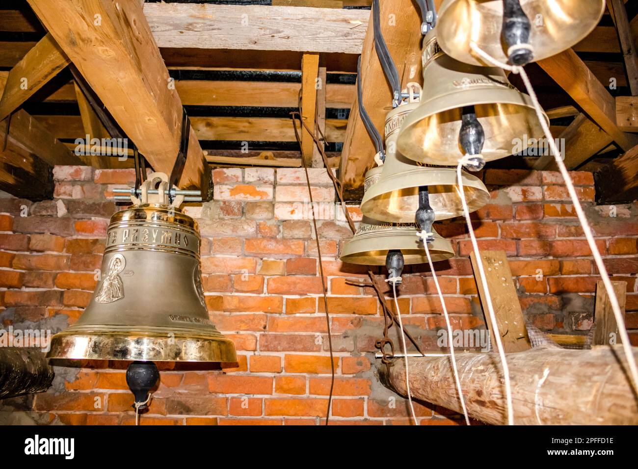 Trehsvyatskoe, Russia - May 2015: Bell tower, a temple in honor of the martyrs Guria, Samon and Aviv beginning of the XX century in the village of Tre Stock Photo