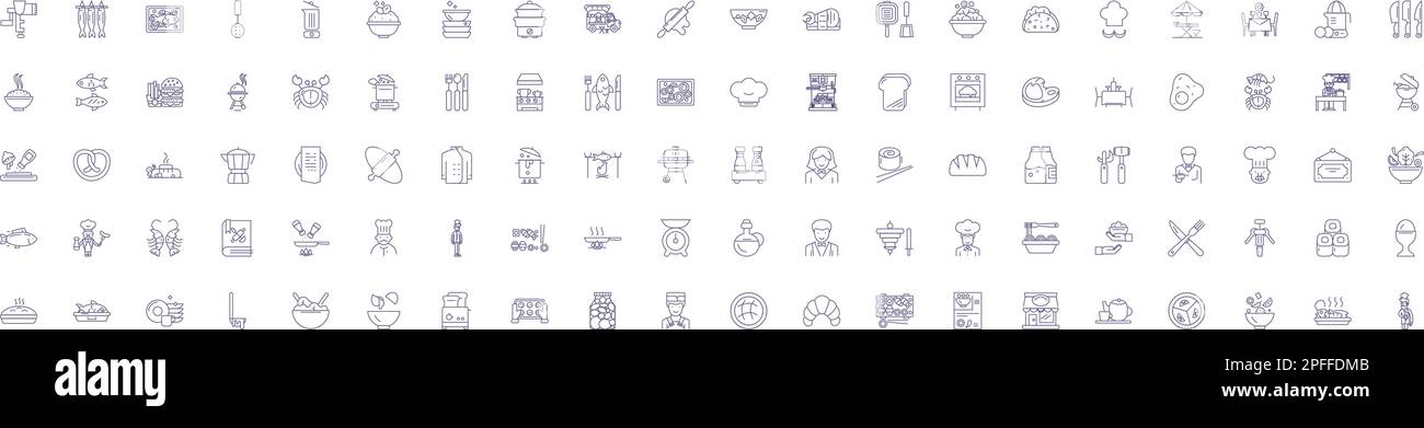 Chef kitchen line icons signs set. Design collection of Cooking ...