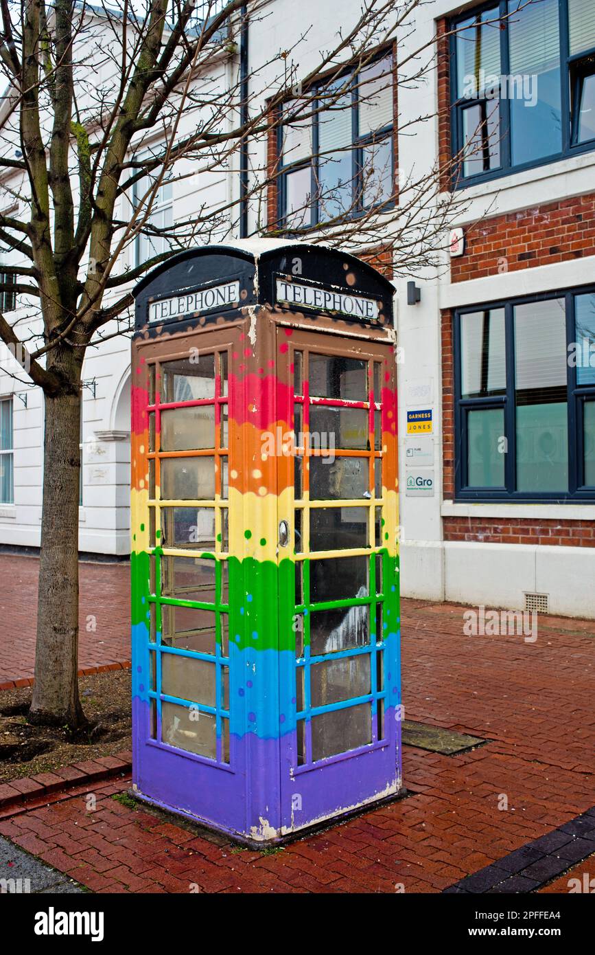Multti Coloured Phone booth, Humber Dock, Hull, England Stock Photo Alamy