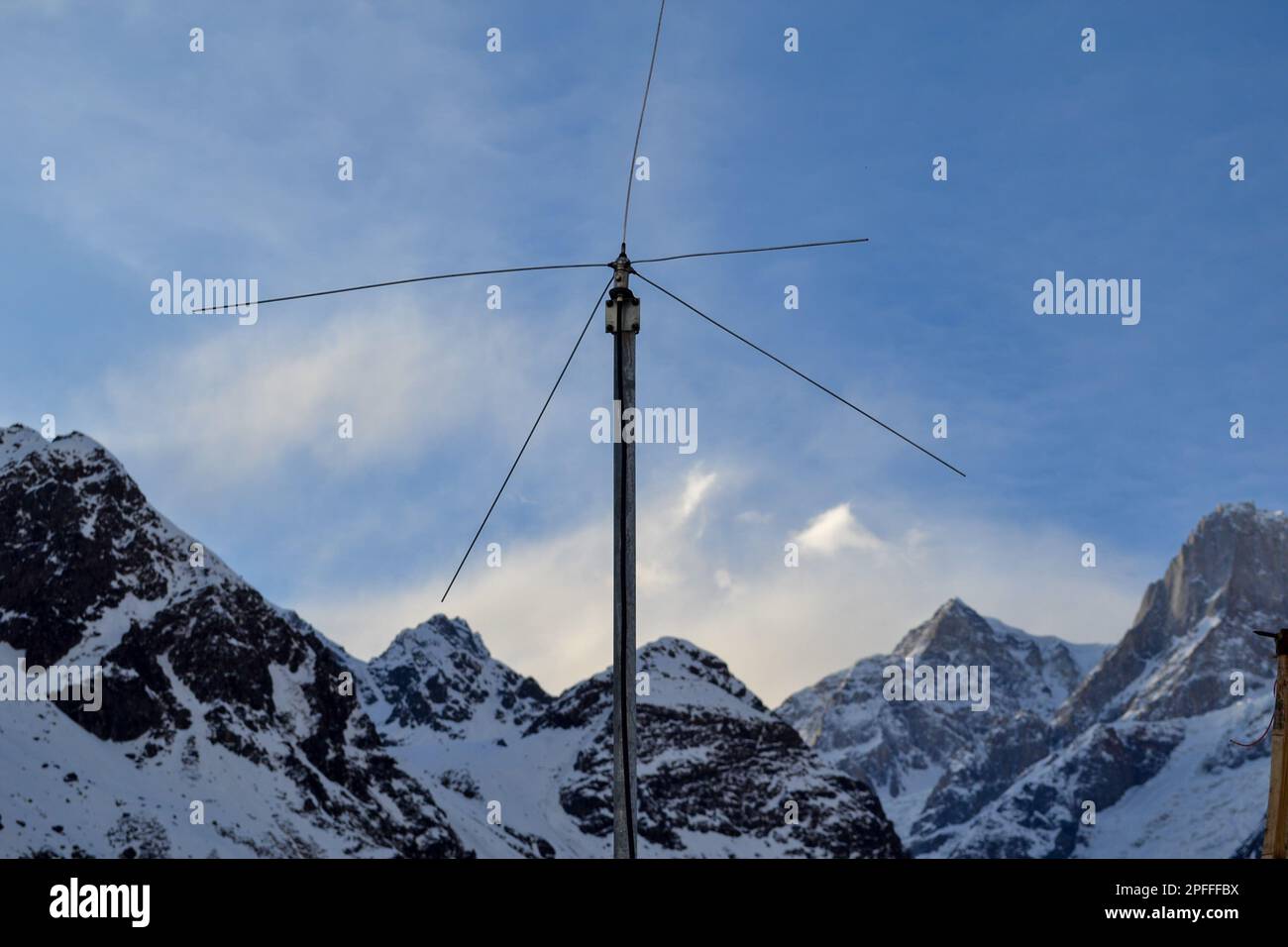 An Antenna in Mountain Himalaya India. In radio engineering, an antenna