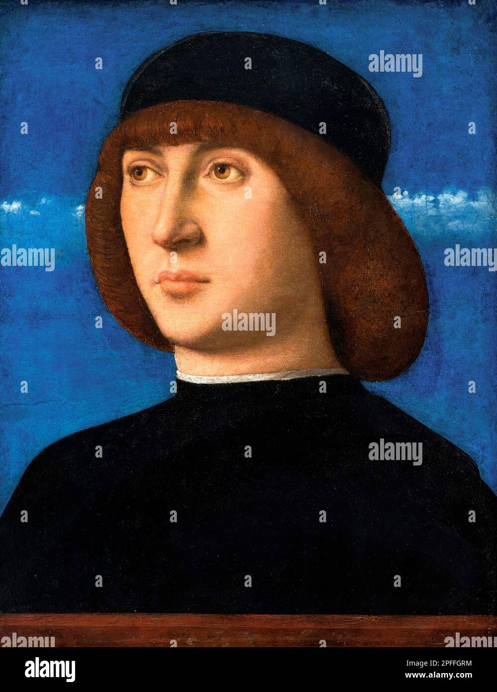 Giovanni Bellini, Portrait of a Young Man, painting in oil on panel, circa 1490 Stock Photo