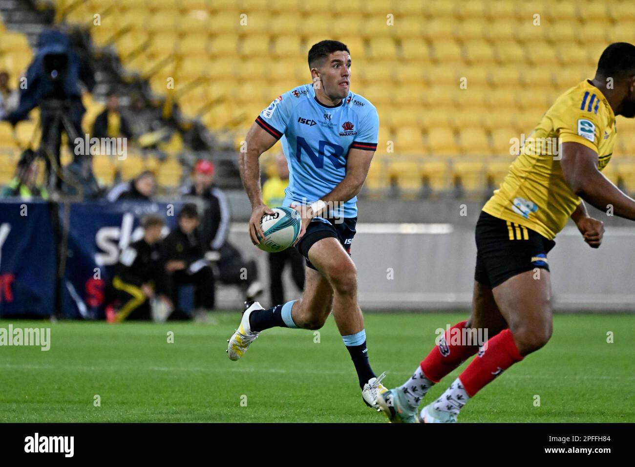 Ben Donaldson of the Waratahs during the Super Rugby Pacific Round 4 match between the Wellington Hurricanes and the NSW Waratahs at Sky Stadium in Wellington, New Zealand, Friday, March 17, 2023