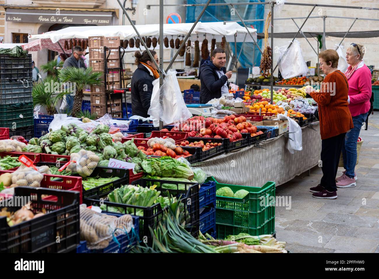 Vegetables market.Sineu village.Mallorca island.Spain Stock Photo