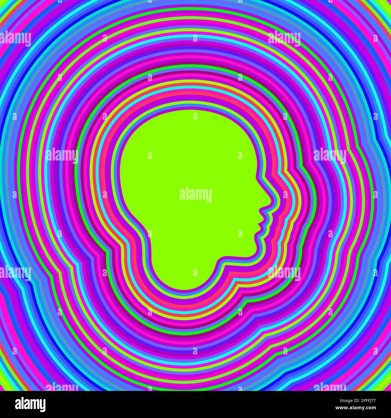 Concentric abstract woman profile. Silhouette of girl head. Optical