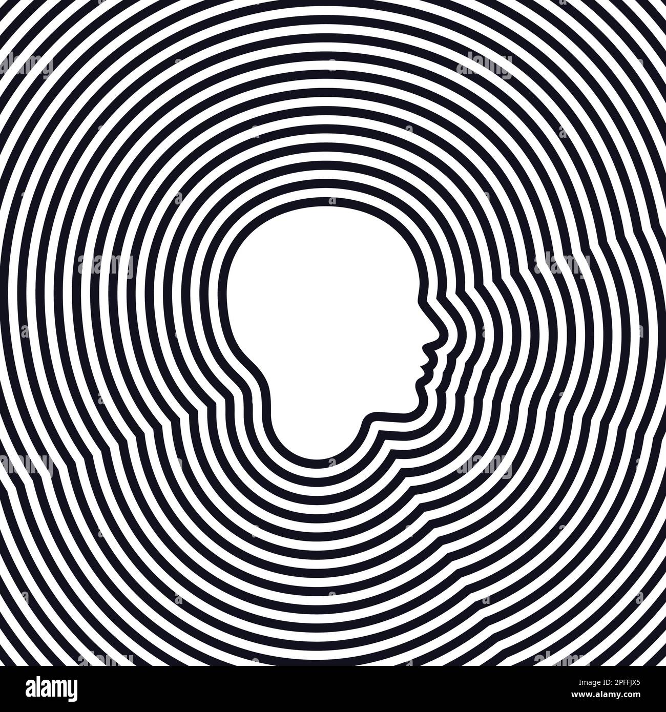 Concentric abstract woman profile. Silhouette of girl head. Optical