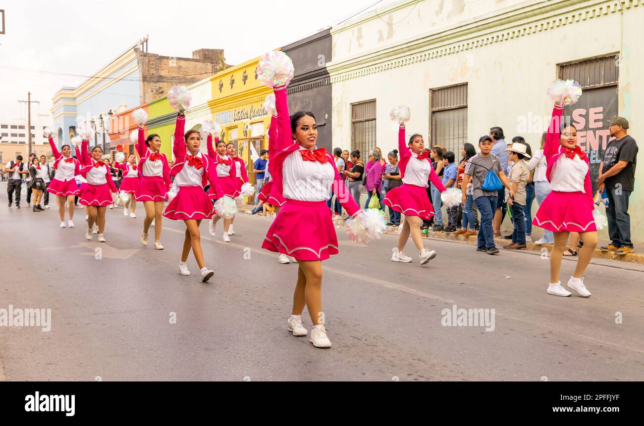 Matamoros, Tamaulipas, Mexico - February 25, 2023: Fiestas Mexicanas  Parade, Cheerleaders from the CBTis 189. performing at the parade Stock  Photo - Alamy