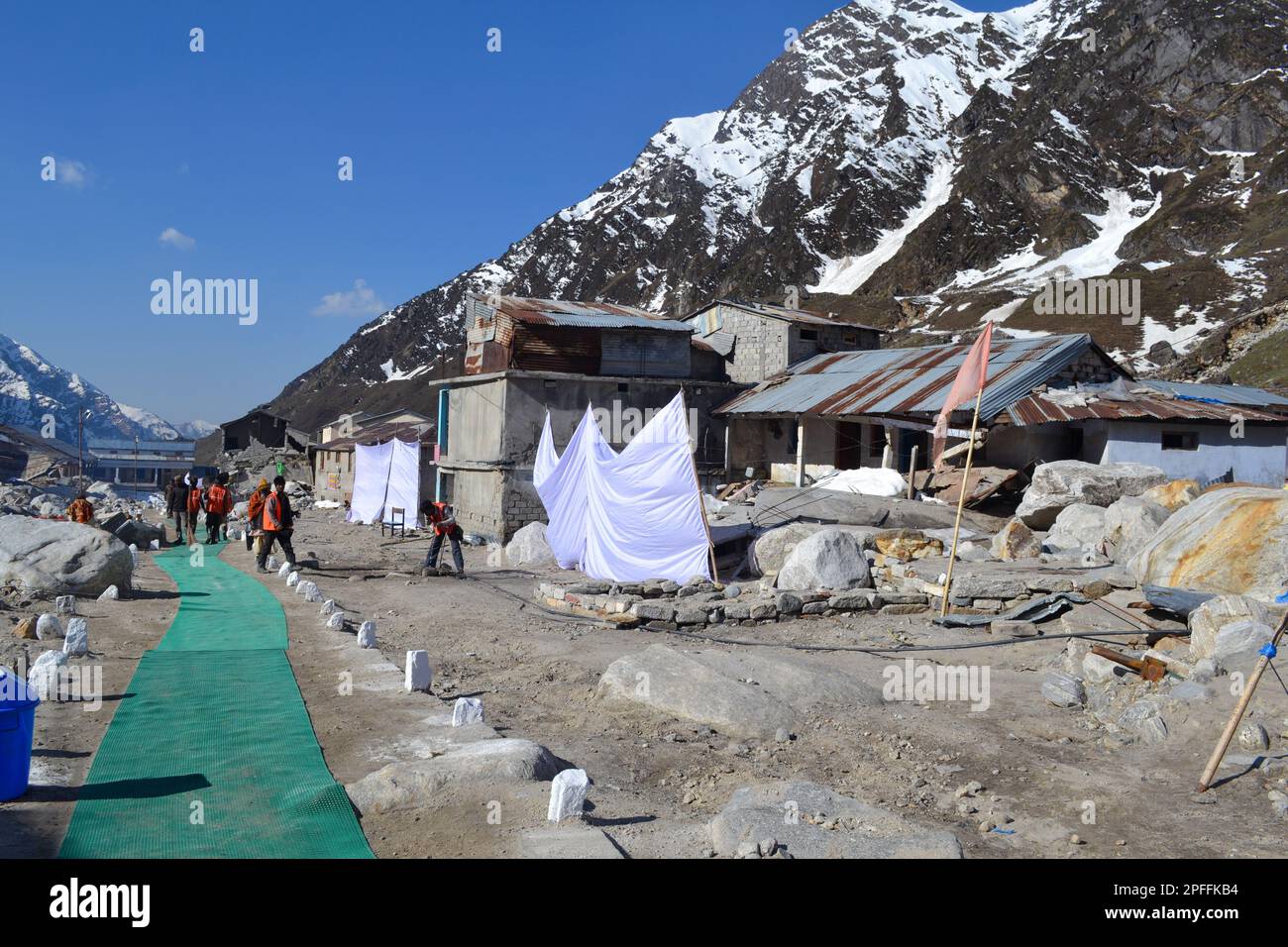 Rudarprayag, Uttarakhand, India, May 18 2014, Pathway for pilgrims rebuilt after kedarnath disaster. Kedarnath was devastated on June 2013 due to land Stock Photo