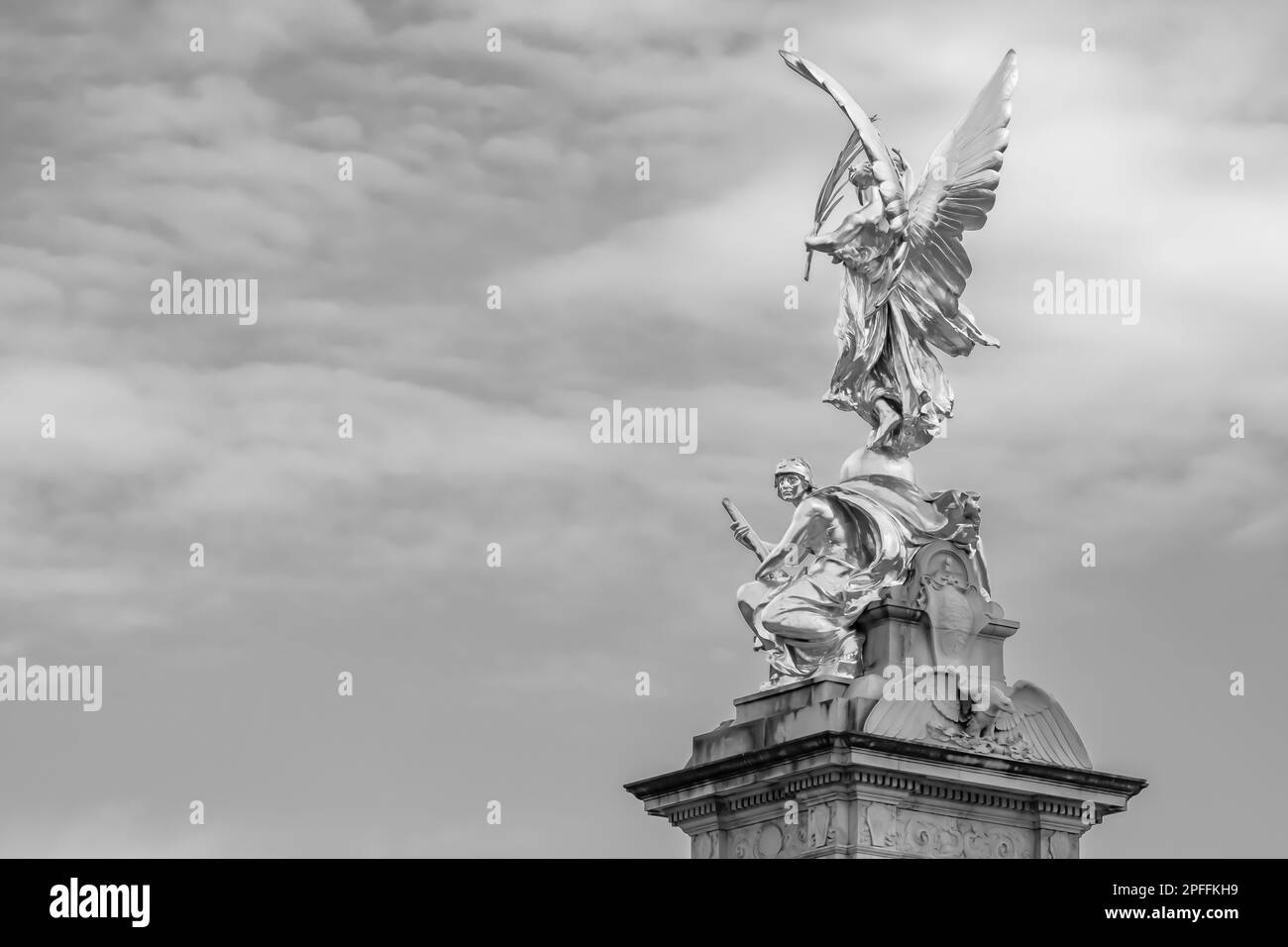 London, United Kingdom - May 23, 2018 : Close up view of the Queen Victoria memorial monument in London Uk in black and white Stock Photo