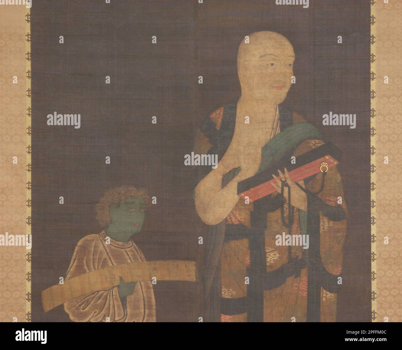 Part of Portrait of Xuanzang (Genjō) with Attendant, In the Style of Kasuga Motomitsu (Japanese, active early 11th century), Kamakura period (1185–1333), Date 14th century Stock Photo