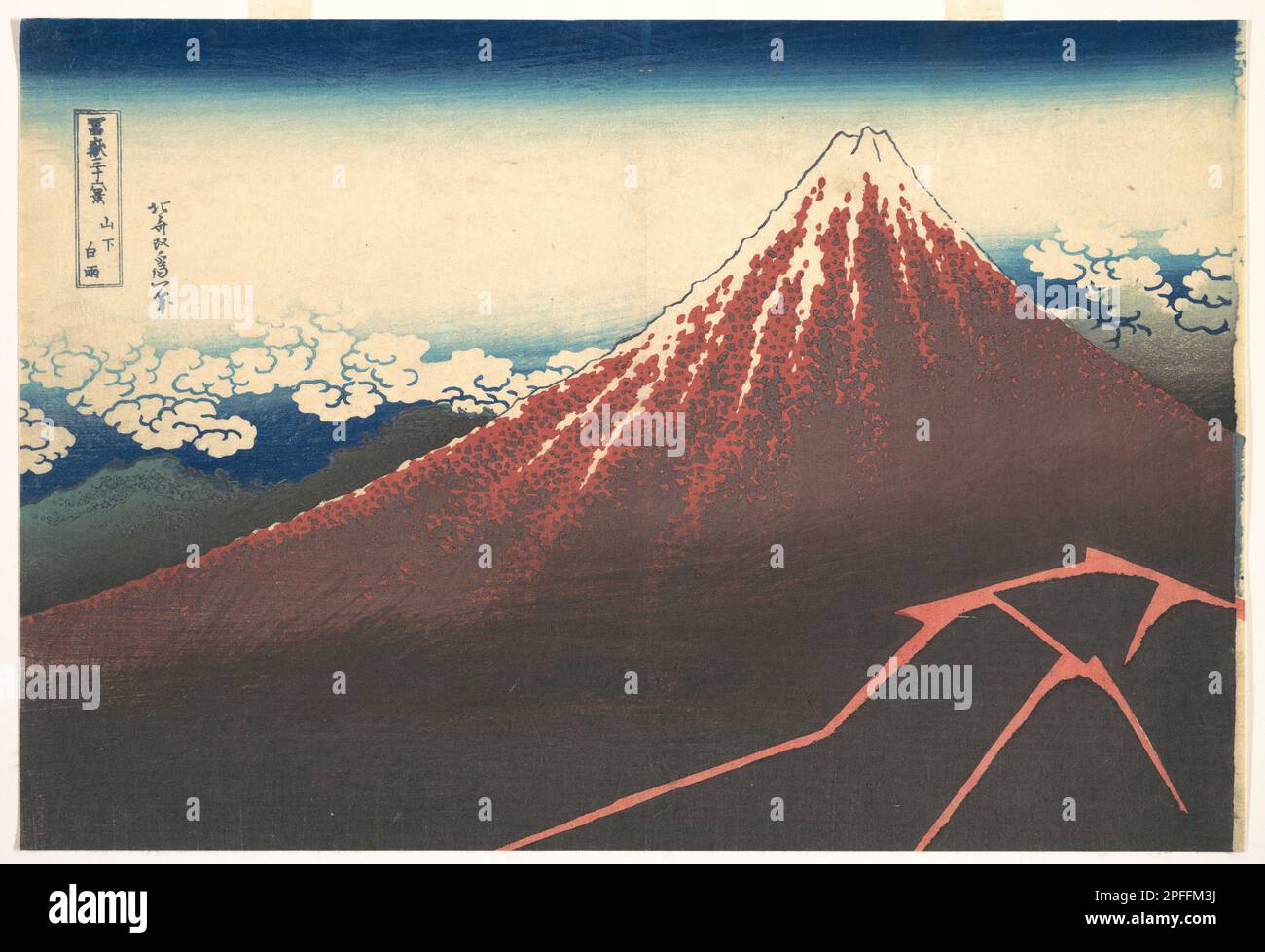 Storm below Mount Fuji (Sanka no haku u), from the series Thirty-six Views of Mount Fuji (Fugaku sanjūrokkei), Date ca. 1830–32 Stock Photo